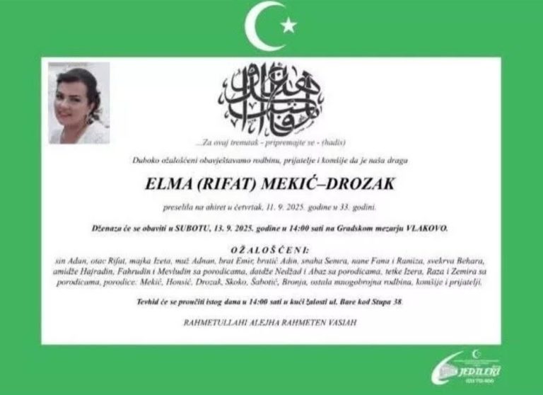 Preminula Elma Mekić-Drozak u 33. godini života